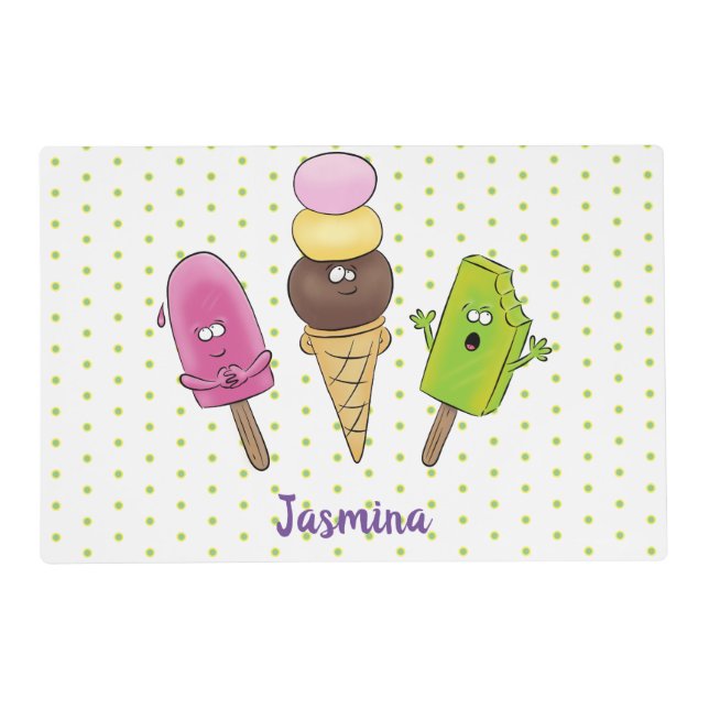 Cute funny ice cream popsicle cartoon trio placemat (Front)