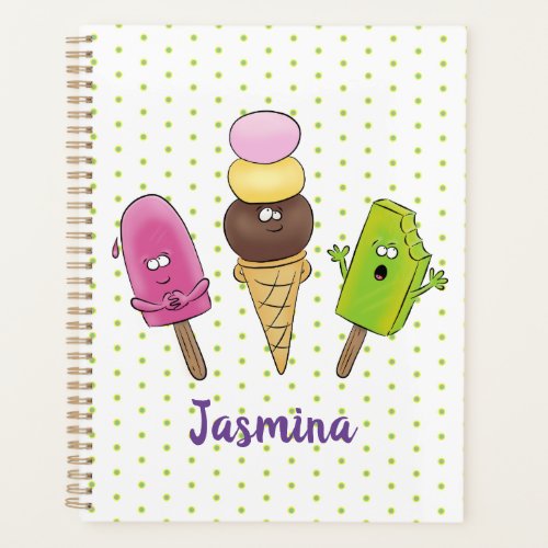 Cute funny ice cream popsicle cartoon trio planner