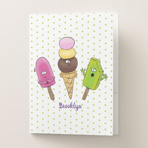Cute funny ice cream popsicle cartoon trio pocket folder