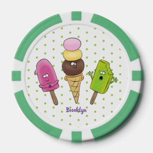 Cute funny ice cream popsicle cartoon trio poker chips