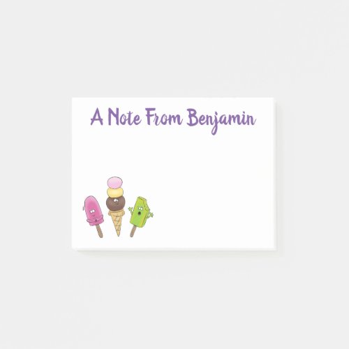 Cute funny ice cream popsicle cartoon trio post_it notes