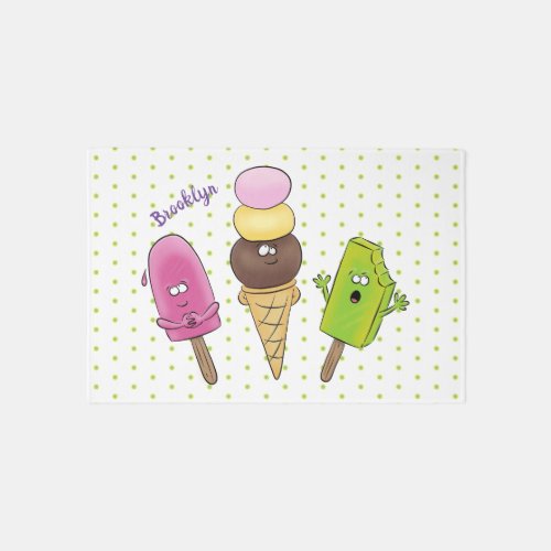 Cute funny ice cream popsicle cartoon trio rug