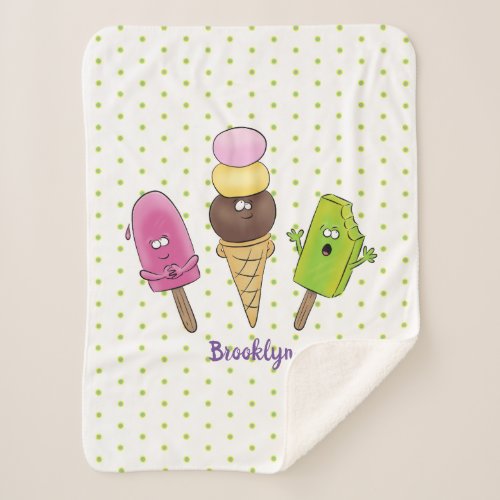 Cute funny ice cream popsicle cartoon trio sherpa blanket