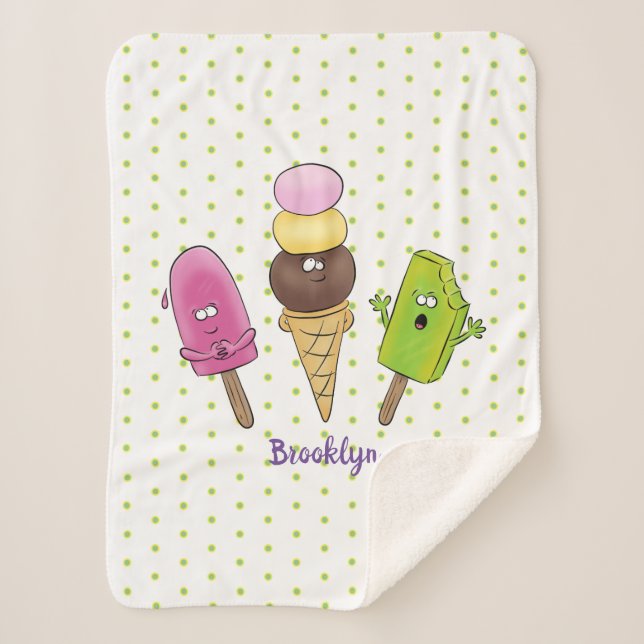 Cute funny ice cream popsicle cartoon trio sherpa blanket (Front)