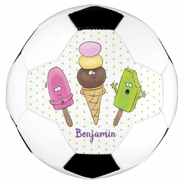 Cute funny ice cream popsicle cartoon trio soccer ball (Front)