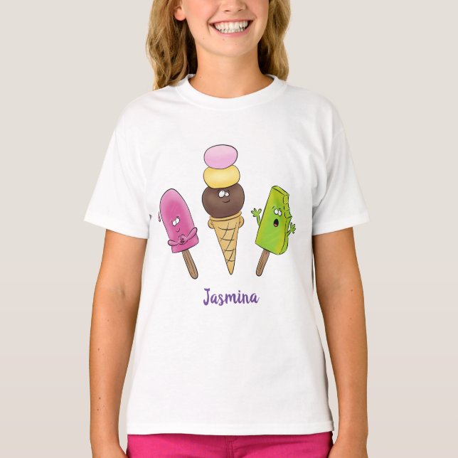 Cute funny ice cream popsicle cartoon trio T-Shirt (Front)
