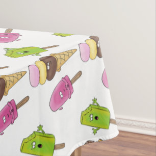 Cute funny ice cream popsicle cartoon trio tablecloth
