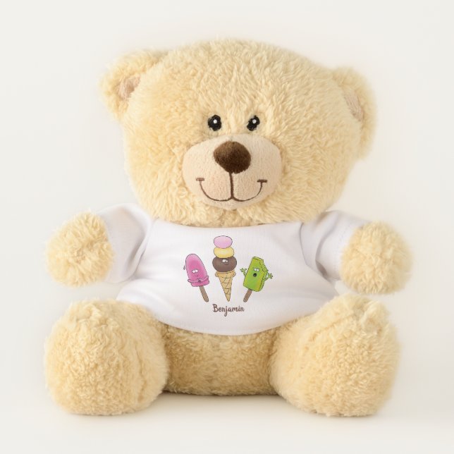 Cute funny ice cream popsicle cartoon trio teddy bear (Front)