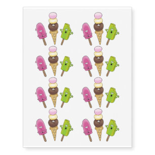 Cute funny ice cream popsicle cartoon trio temporary tattoos