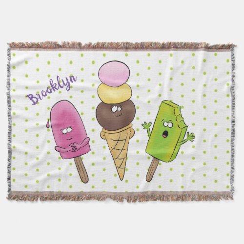 Cute funny ice cream popsicle cartoon trio throw blanket