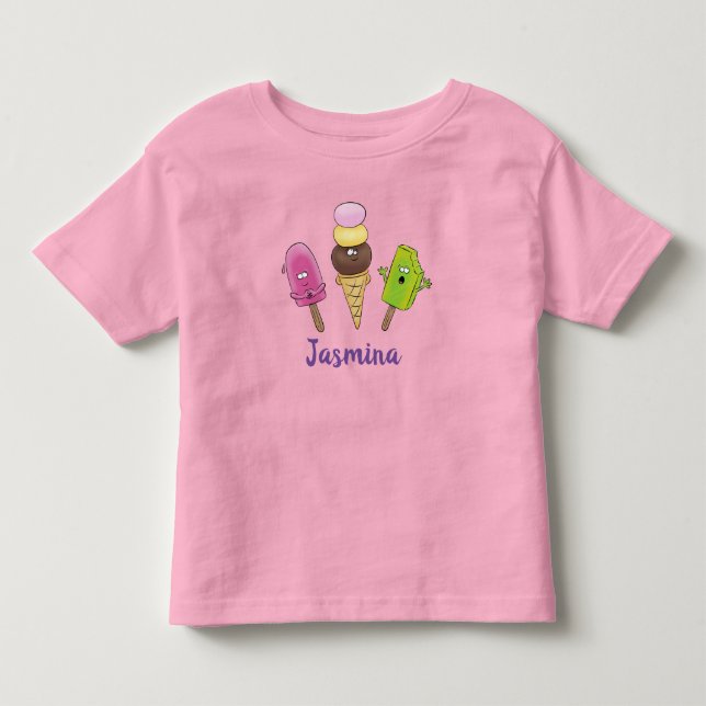 Cute funny ice cream popsicle cartoon trio toddler t-shirt (Front)