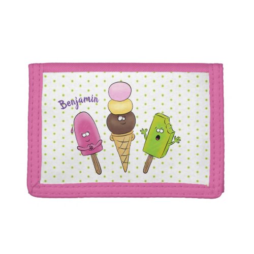 Cute funny ice cream popsicle cartoon trio trifold wallet
