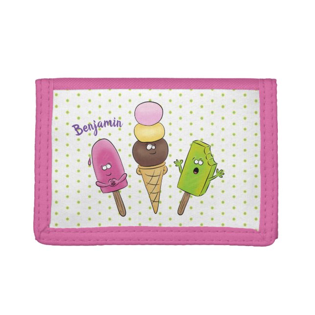 Cute funny ice cream popsicle cartoon trio trifold wallet (Front)