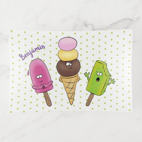 Cute funny ice cream popsicle cartoon trio trinket tray
