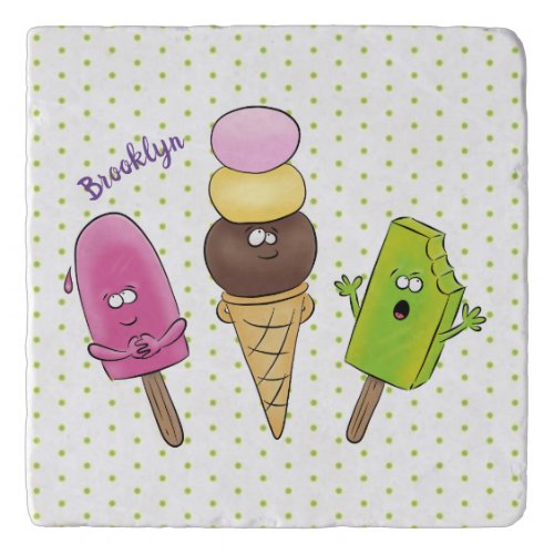 Cute funny ice cream popsicle cartoon trio trivet