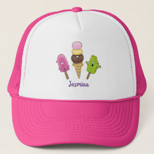 Cute funny ice cream popsicle cartoon trio trucker hat