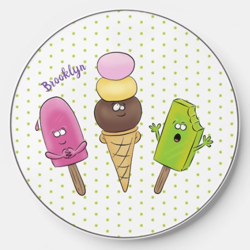 Cute funny ice cream popsicle cartoon trio wireless charger 