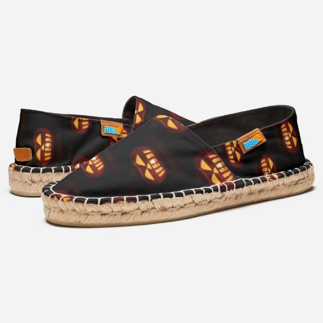 Cute Funny Jack O'Lantern Halloween Pumpkins Espadrilles (Angled)