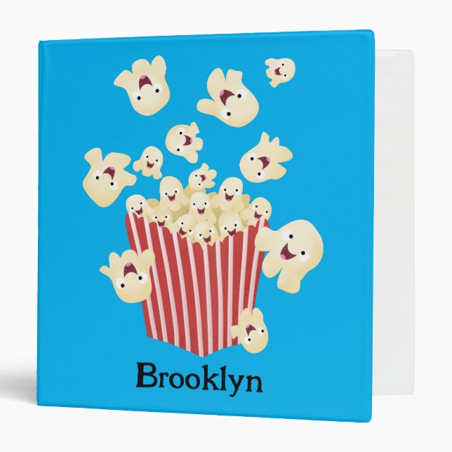 Cute funny jumping popcorn cartoon 3 ring binder (Front/Inside)