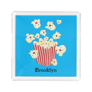Cute funny jumping popcorn cartoon acrylic tray