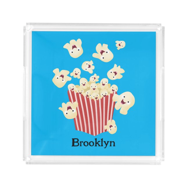 Cute funny jumping popcorn cartoon acrylic tray (Front)