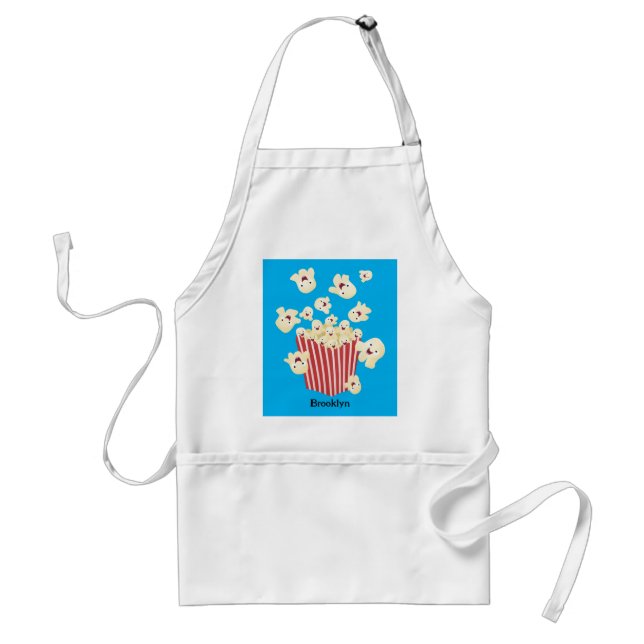 Cute funny jumping popcorn cartoon adult apron (Front)