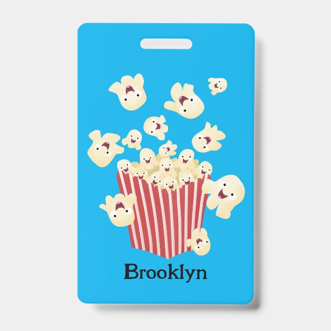 Cute funny jumping popcorn cartoon badge (Front)