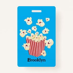 Cute funny jumping popcorn cartoon badge