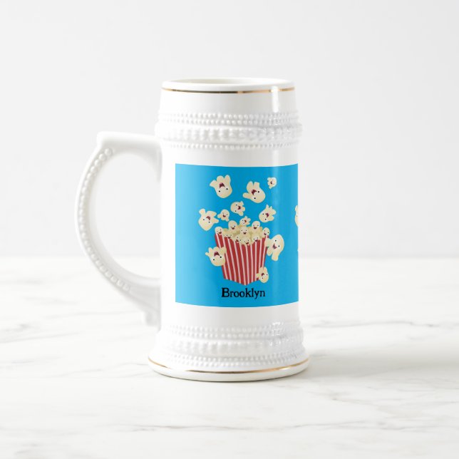 Cute funny jumping popcorn cartoon beer stein (Left)