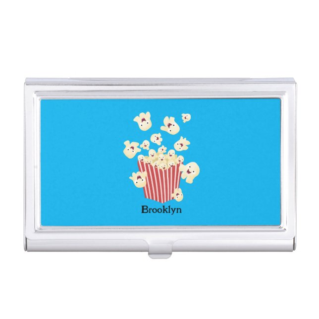 Cute funny jumping popcorn cartoon business card case (Front)