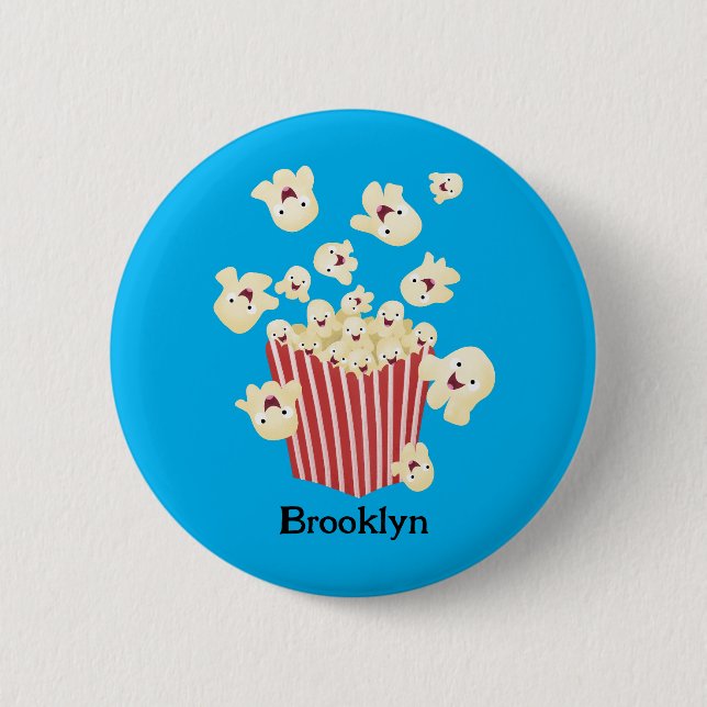 Cute funny jumping popcorn cartoon button (Front)