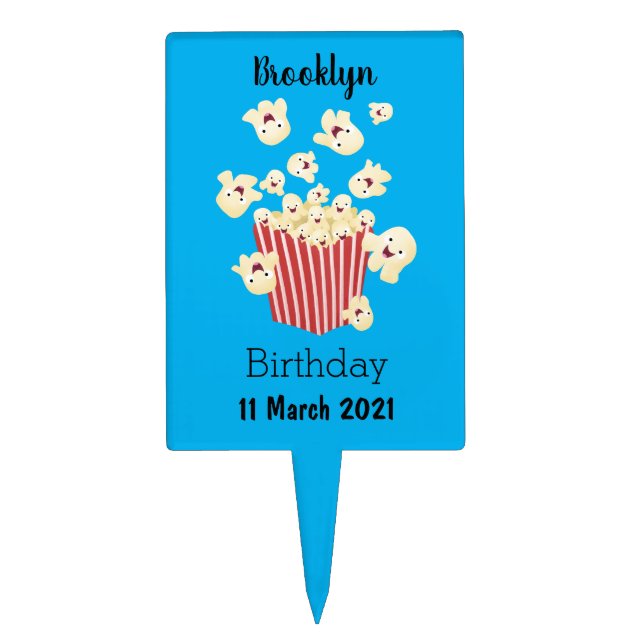 Cute funny jumping popcorn cartoon cake topper (Front)
