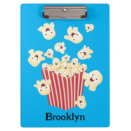 Cute funny jumping popcorn cartoon clipboard