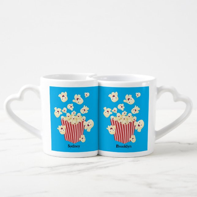 Cute funny jumping popcorn cartoon coffee mug set (Back Nesting)