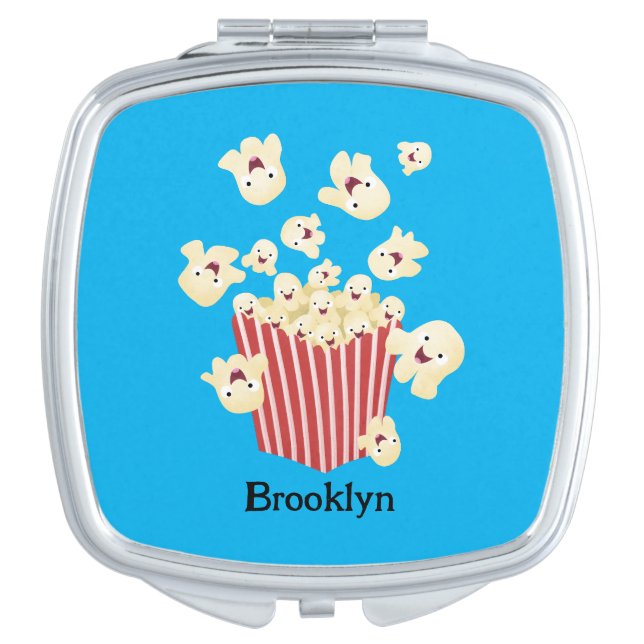 Cute funny jumping popcorn cartoon compact mirror (Front)