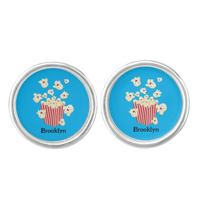 Cute funny jumping popcorn cartoon cufflinks (Front)