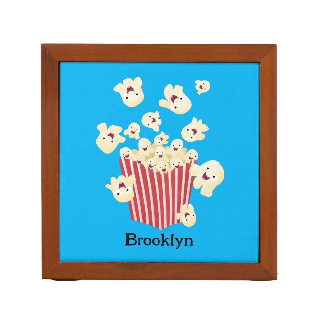 Cute funny jumping popcorn cartoon desk organizer (Front)
