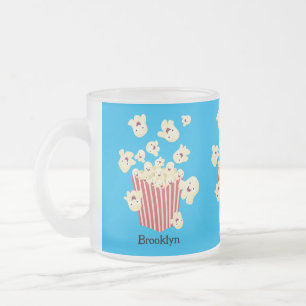 Cute funny jumping popcorn cartoon frosted glass coffee mug