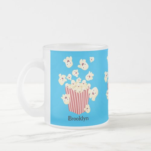 Cute funny jumping popcorn cartoon frosted glass coffee mug