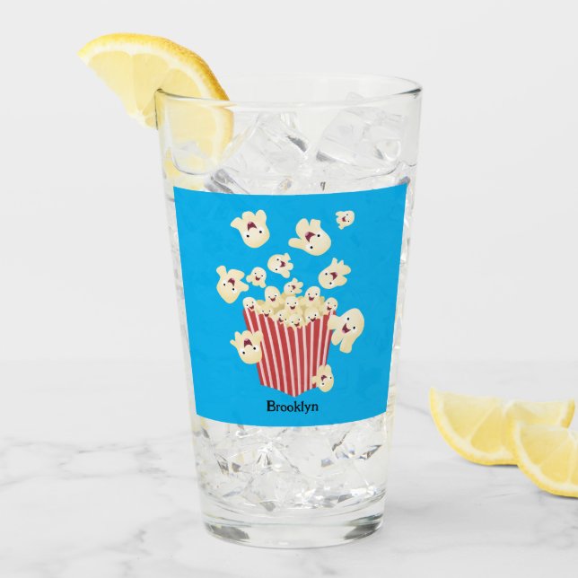 Cute funny jumping popcorn cartoon glass (Front Ice)