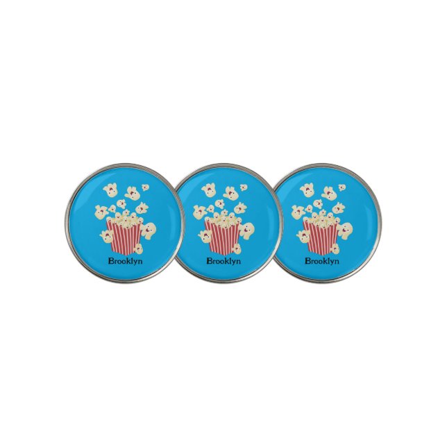 Cute funny jumping popcorn cartoon golf ball marker (3 Up)