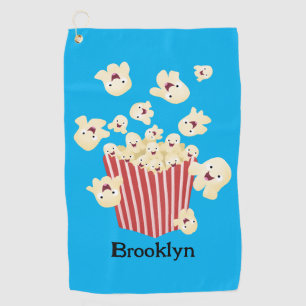 Cute funny jumping popcorn cartoon golf towel