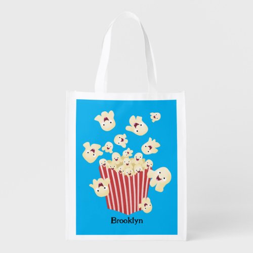 Cute funny jumping popcorn cartoon grocery bag