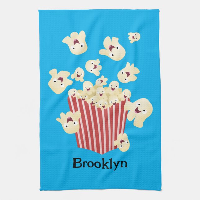 Cute funny jumping popcorn cartoon kitchen towel (Vertical)