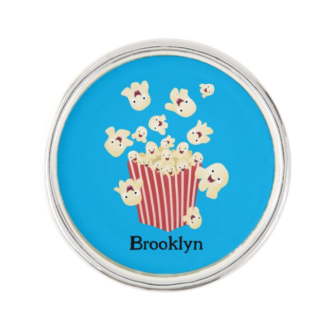 Cute funny jumping popcorn cartoon lapel pin (Front)