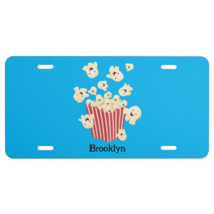 Cute funny jumping popcorn cartoon license plate