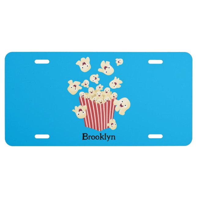 Cute funny jumping popcorn cartoon license plate (Front)
