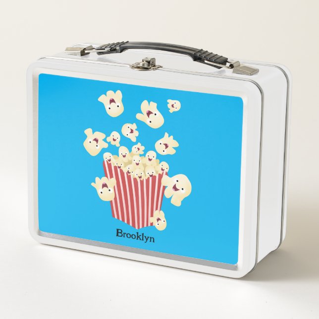 Cute funny jumping popcorn cartoon metal lunch box (Front)