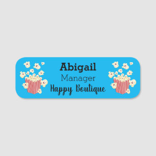 Cute funny jumping popcorn cartoon name tag