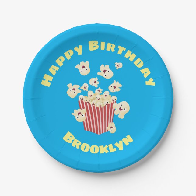 Cute funny jumping popcorn cartoon paper plates (Front)